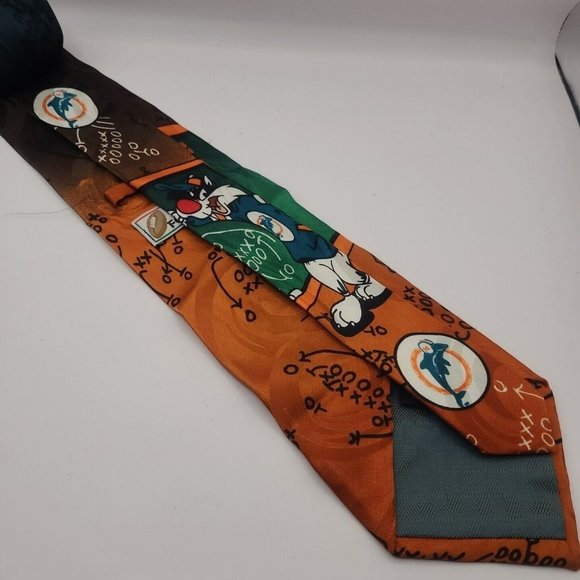 Miami Dolphins Silk Tie Warner Brothers Sylvester And Tweedy Bird 1993 Korea 59" - Picture 7 of 8